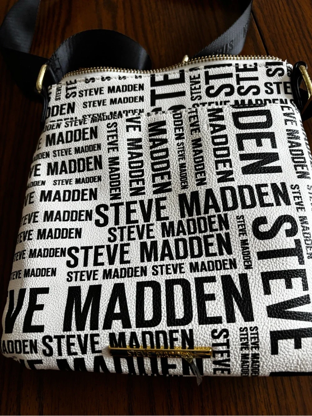 Steve Madden Black and White Logo Messenger Crossbody